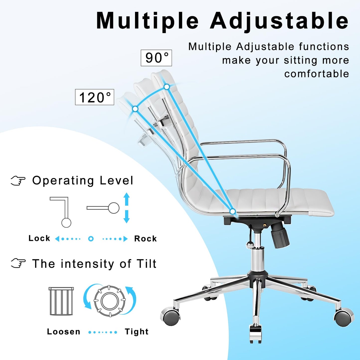 LUXMOD White Office Chair Ergonomic Swivel Desk Chair with Armrests Comfortable Heavy-Duty Chair for Office or Conference Table ，White 22.83in Seat（1pc）