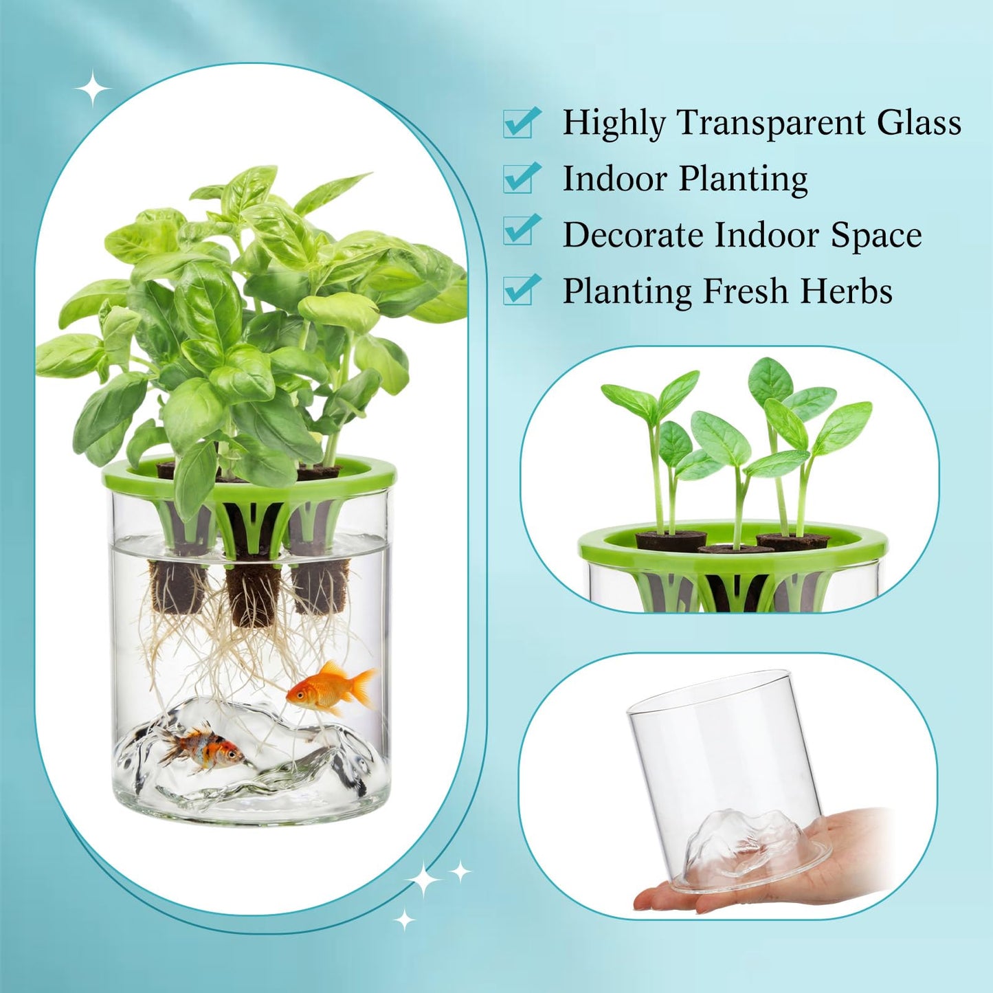 Ferrochef 3 Sets Hydroponic Planter Pot Kit Plant Propagation Station Vase Terrarium Glass Planter Indoor Self Watering Planters Herb Garden Kit for Seed Starting Root Monitoring Garden