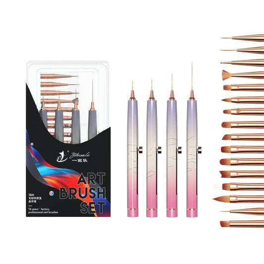 20PCS Nail Art Brushes Set, YIHUALE Retractable Builder Nail Extension Gel Brush, Gel Polish Art Design Pen Painting Tools, Nail Art Liner Brush and Dotting Pen for Salon, DIY (Pink+purple, 4+16PCS)