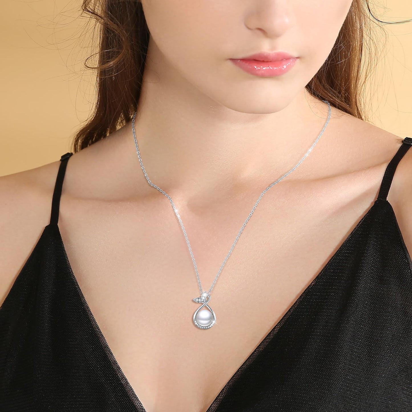 13 mm Fishtail Pearl Necklace 925 Sterling Silver Jewelry 5A Cubic Zirconia Pendant Necklace Gifts for Mom Women Girlfriend Grandma Lover Her Wedding Birthday Anniversary Engagement Valentine's Day