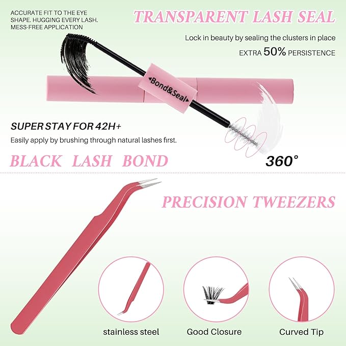 Lash Clusters Kit for Beginners Eyelash Clusters Kit Lashes Clusters Kit Cluster Lashes Pestañas Postizas Naturales with Lash Bond&Seal,Lash Tweezers,Brush RITALASH(640pcs 20D+40D+60D+80D Kit,9-16mm)