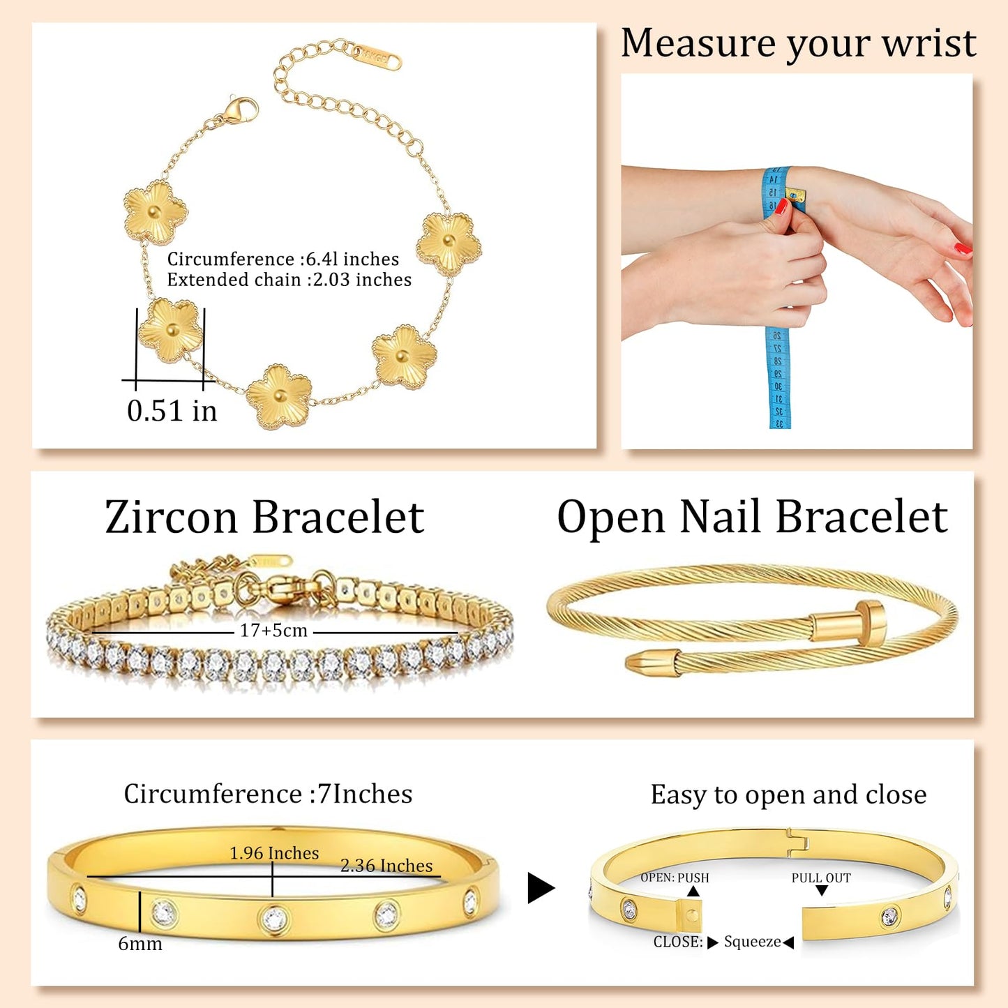 MEIERYA 18K Gold Plated Womens Stackable Floral Bracelets Set,Twisted Cable Bangle,Trendy Jewelry,Waterproof adjustable bracelet,Christmas Birthday Gifts for Girlfriend or Mother. (06-Color-gold)
