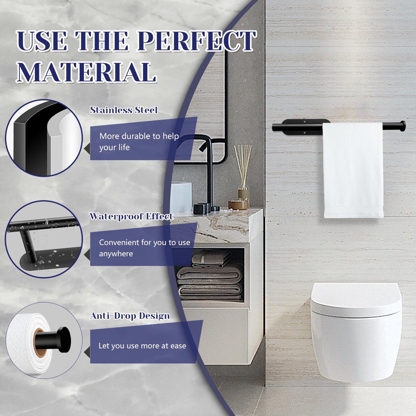 Paper Towel Holder, Self Adhesive or Drilling Paper Towel Holder Under Cabinet, Stainless Steel Black Paper Towel Holders Wall Mount for Kitchen, Bathroom, Sink, Pantry, Fridge