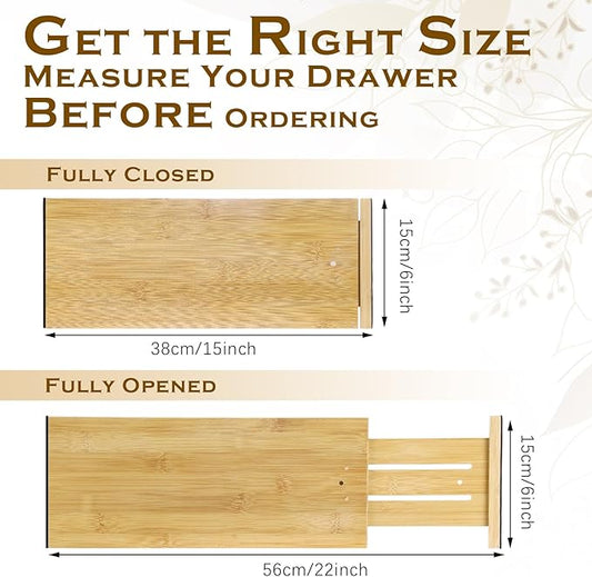 DoubleFill 8 Pcs Deep Bamboo Drawer Dividers, Deep Kitchen Dresser Drawer Organizer with Spring Loaded for Clothes, Adjustable Expandable from 15-22 Inch (Wood Color,6 Inch)