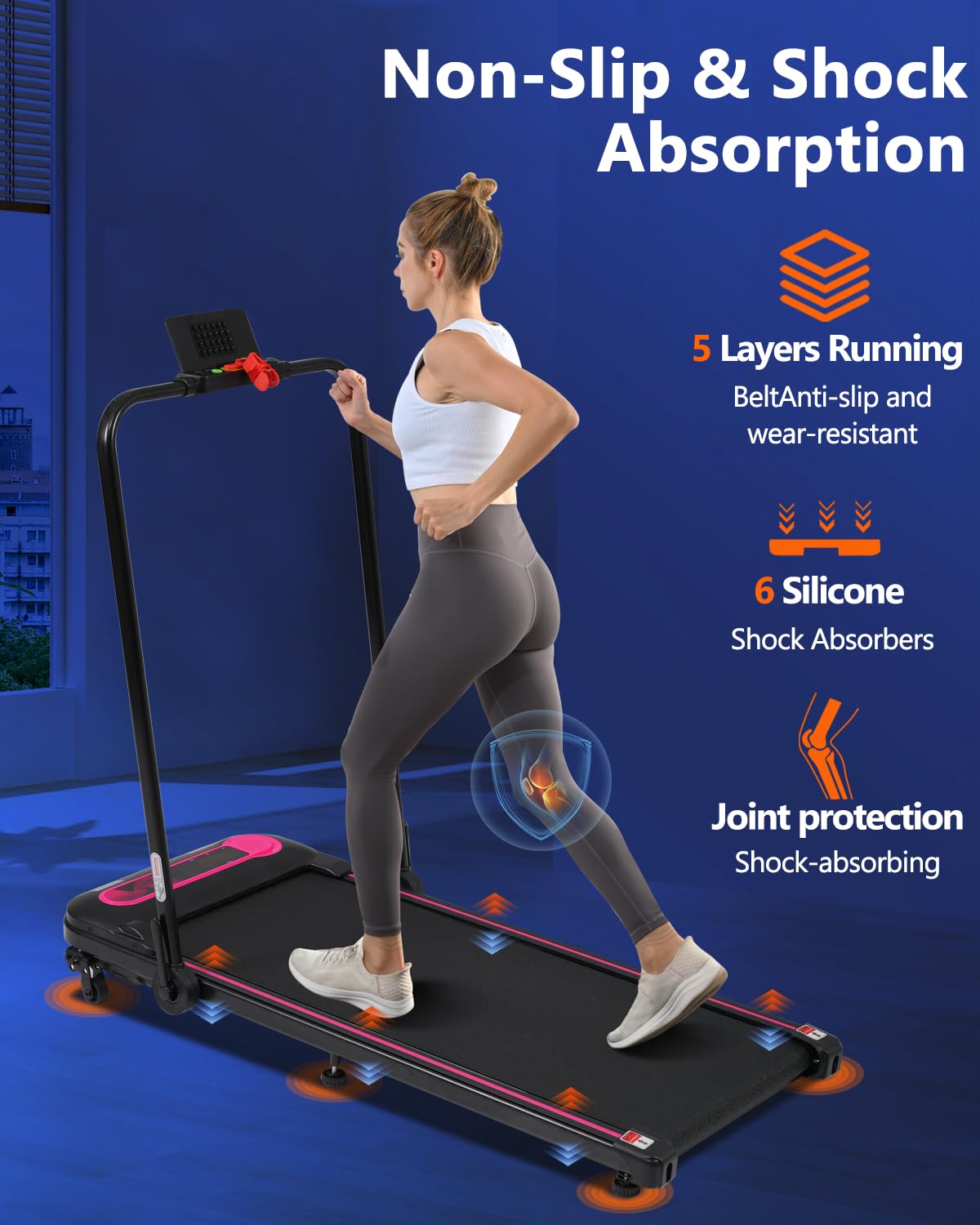 Merax Walking Pad with Handle Bar, Foldable Treadmills for Home Small Space, 7.5 Mph Incline Walking Pad with Safety Handle, Walking Running Exercise Equipment, Remote Control &Armrest Button Control