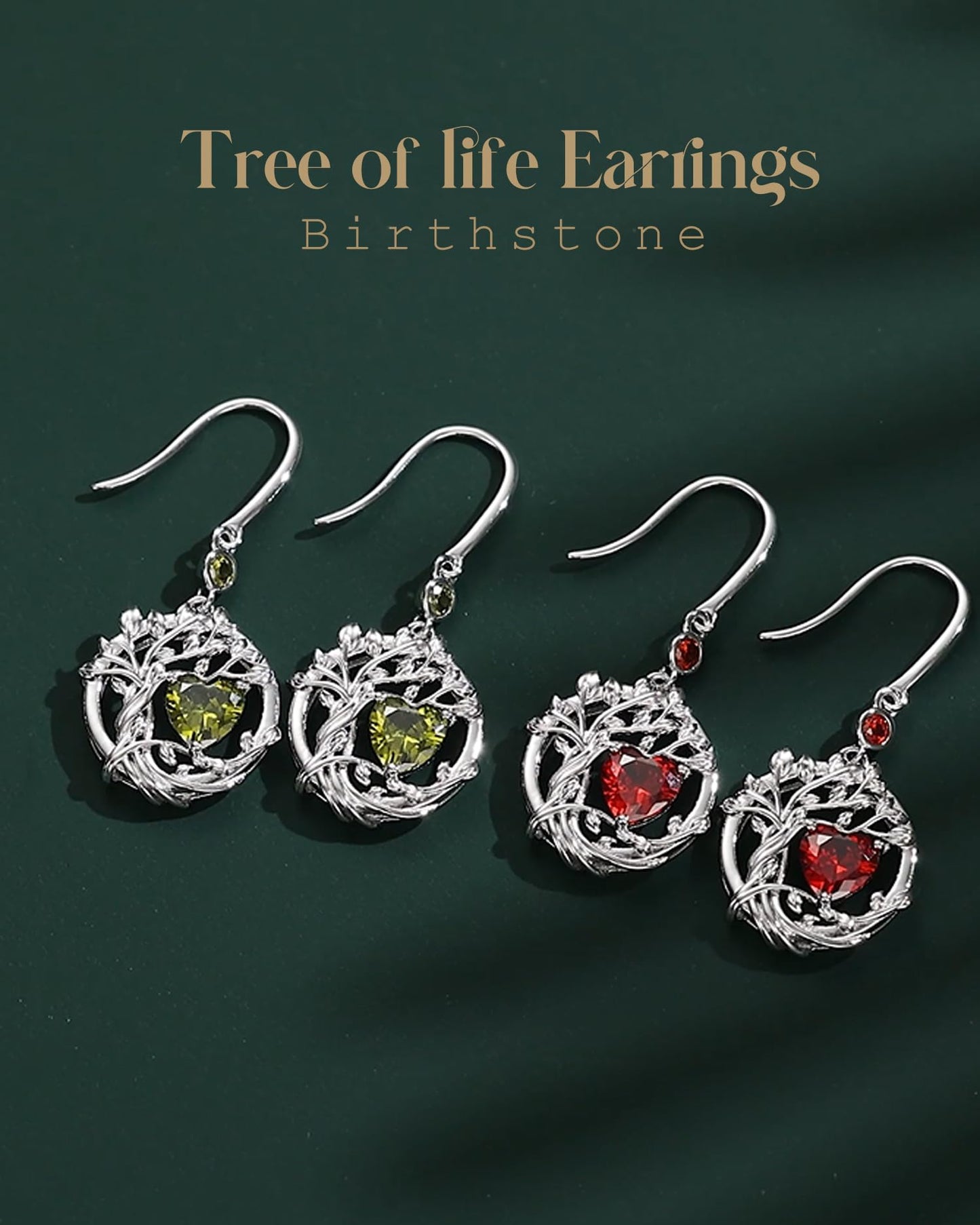 FANCIME Tree of Life Earrings 925 Sterling Silver Dainty Red Garnet Dangle Drop Gemstone Earring January Birthstone Fine Jewelry Birthday Mothers Day Gifts for Wife Her Women