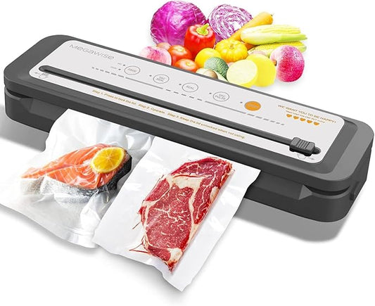 MEGAWISE Vacuum Sealer Machine, Portable Strong Suction Power Food Sealer, Bags and Cutter included with External Vacuum Function, Freshness Saverï¼Silver)