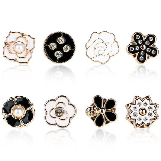 8PCS Hijabs Magnetic Pins, Multi-Purpose Strong Magnets Pins, Pinless Scarf Magnetic Pin, Rhinestones Brooch Small Scarf Clasp Pin for Women Clothes Scarves (Flower Shape)
