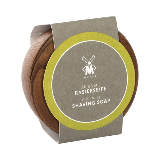 MÜHLE Wooden Bowl with Shaving Soap | Aloe Vera | 65 Grams | Shave Soap for Men | Steamed Ash Shaving Bowl | Rich & Light Soap Formula | Nurturing Shave Soap Lather