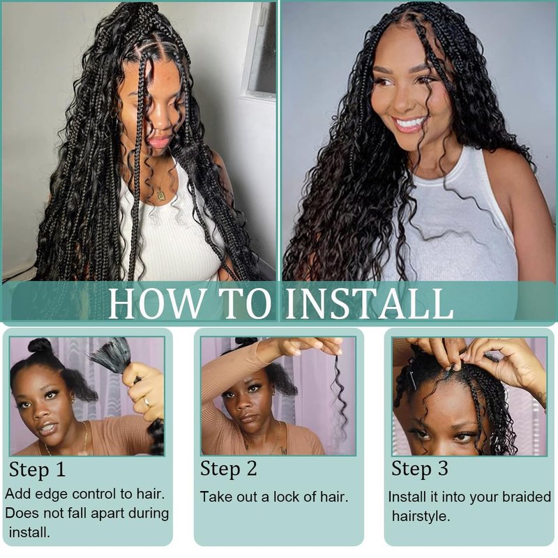 Human Braiding Hair for Boho Braids Human Hair Braiding No Weft Wet and Wavy Human Hair Braiding Hair Extensions For Boho Braids 2 Bundles 100g（20inch,#1B Black Water Wave)