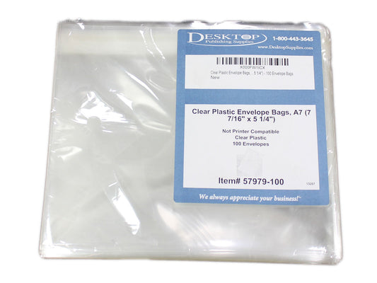 A7 Clear Envelopes 5 1/4" x 7 7/16" - 100 Plastic Sleeves for Cards & Invitations, Peel & Seal Adhesive - Archival Safe - Protective Cello Sleeves, Clear Cellophane Bags for 5 x 7 Cards
