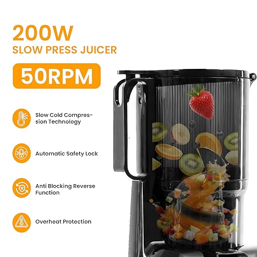HealSmart Cold Press Juicer, Slow Masticating Juicer Machines with Wide Feed Chute, Fits Whole Fruits and Vegetables, High Juice Yield, BPA Free, Easy to Clean, Silver