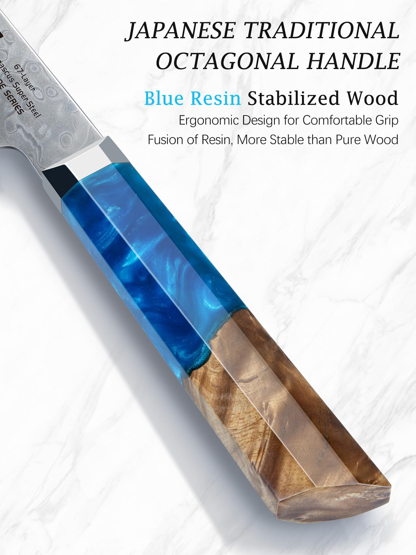 HOSHANHO Damascus Chef Knife 8 Inch, 67-Layer Damascus Super Steel Professional Kitchen Knife, Ultra Sharp Japanese Cooking Knives, Ergonomic Blue Resin Stabilized Wood Handle with Wood Gift Box