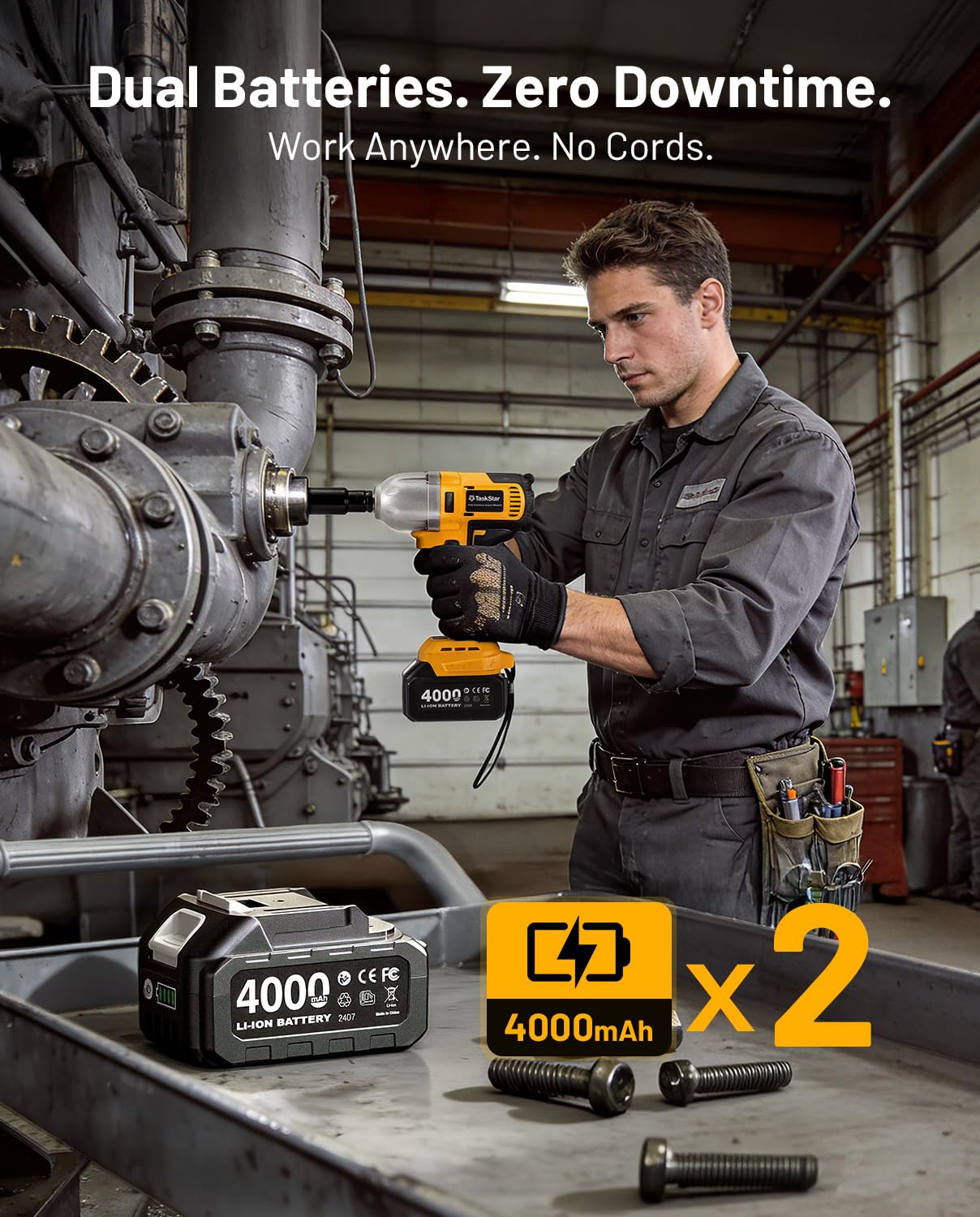 Cordless Impact Wrench 1/2 Inch, 1200N·m(886ft・lbs) Brushless High Torque Impact Gun, 21V Electric Impact Driver, 2x4.0Ah Batteries, Charger & 6 Sockets, Variable Speeds for Car/Truck RV/Mower