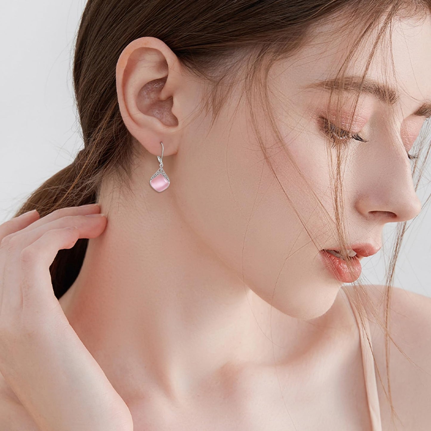 Pink Opal Teardrop Earrings Sterling Silver Filigree Irish Celtic Teardrop Drop Earrings Jewelry Gifts For Women