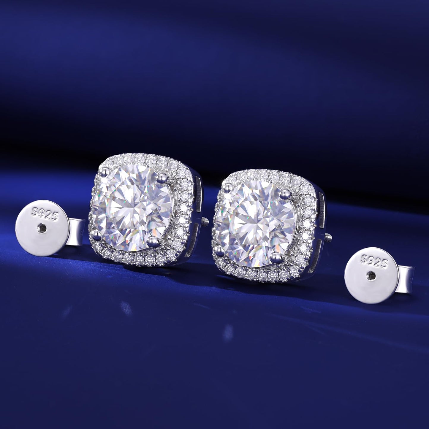 Gugots Moissanite Halo Square Stud Earrings Screw Back 925 Sterling Silver Lab Brilliant D Color VVS1 Clarity Hypoallergenic Earrings for Women Men 18K White Gold Plated 0.8CT 6MM*2