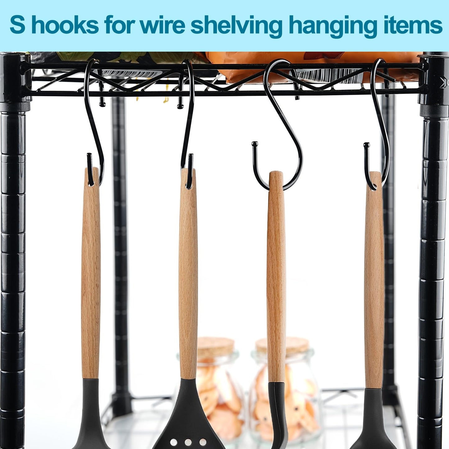 ESFUN 24 Pack S Hooks, 3.5 Inch Heavy Duty S Hooks for Hanging Plant, Large Closet Rod Hooks for Jeans Bags, Black Metal S Shaped Hook for Plant Basket, Pots Pans Wire Shelf Rack, Utensils, Towels