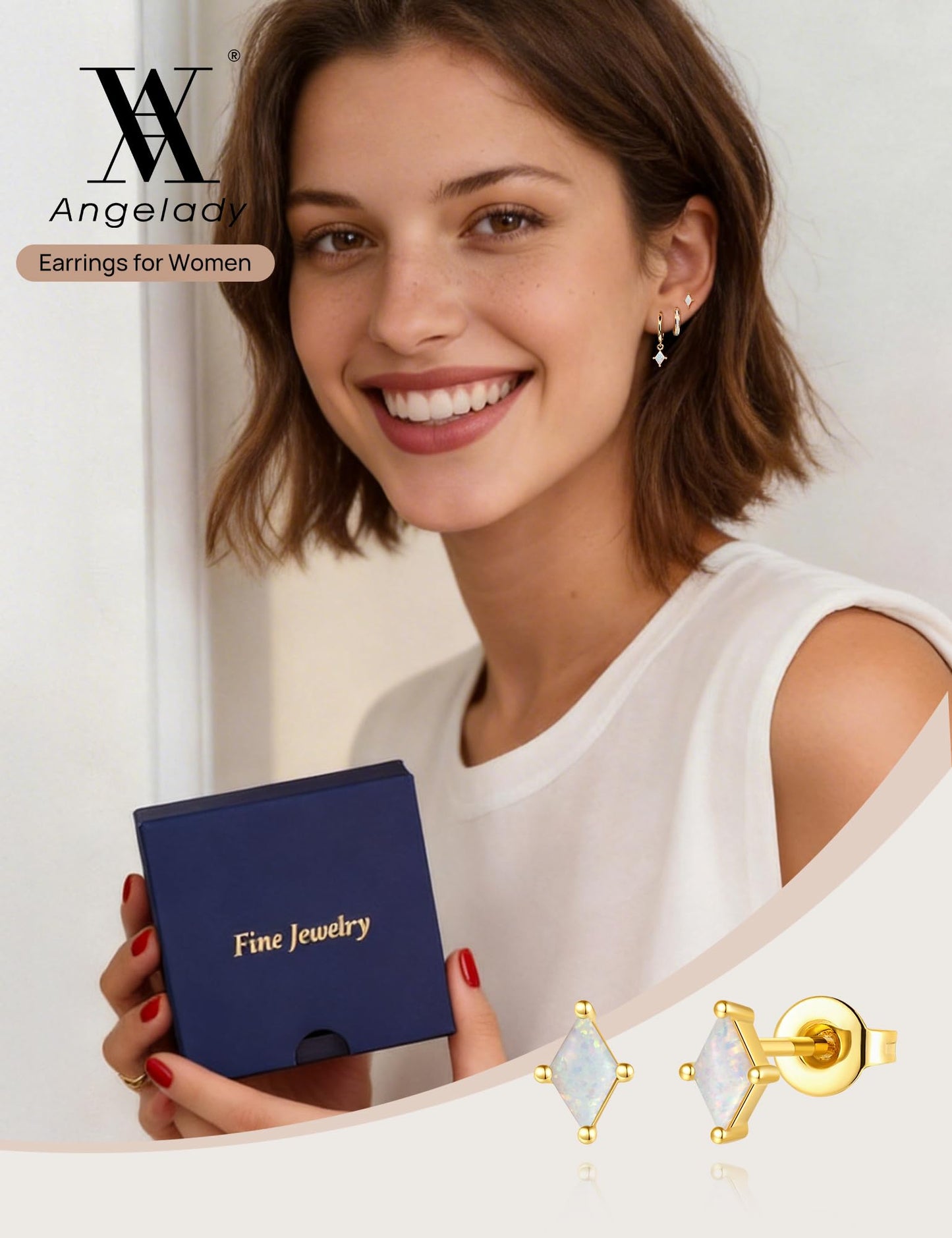 Angelady Gold Hoop Opal Earrings Set for Women, 14K Gold Plated Hypoallergenic Opal Hoop Earrings for Women, Dainty Huggie Dangle Opals Earring Stacks Trendy Opals Jewelry Gifts 2026
