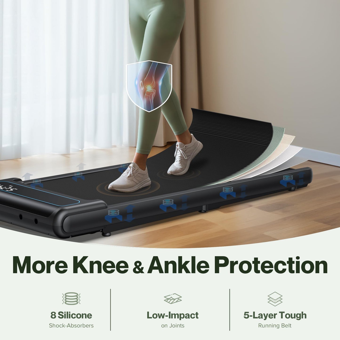 COZYINN 10% Incline Under Desk Walking Pad, 2.5HP Low Noise Treadmills for Home, 3 in 1 Portable Treadmill with Removable Handle for Small Space, Mute Control, Works with Kinomap, No Need Assemble
