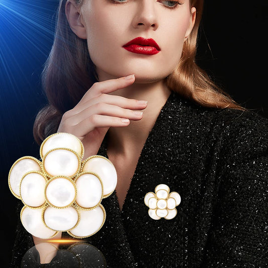 AILONMEI Pearl Flower Brooch and Pins for Women Large Gold Luxury Elegant Pin Christmas Gift Jewelry (GS004)