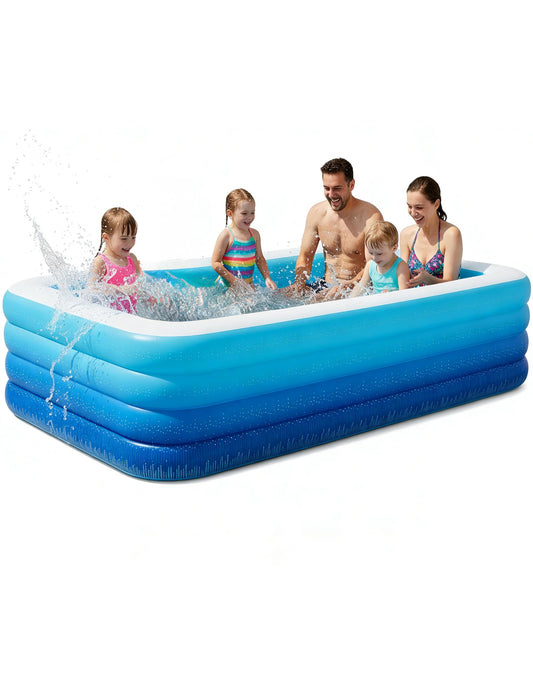 120" Large Inflatable Pool for Kids & Family, 4-Layer Thickened Blow Up Pool (Stronger Than 3-Layer), 0.32mm Heavy Duty PVC, Durable Swimming Pool for Adults, Kids & Pets Backyard Summer Blue