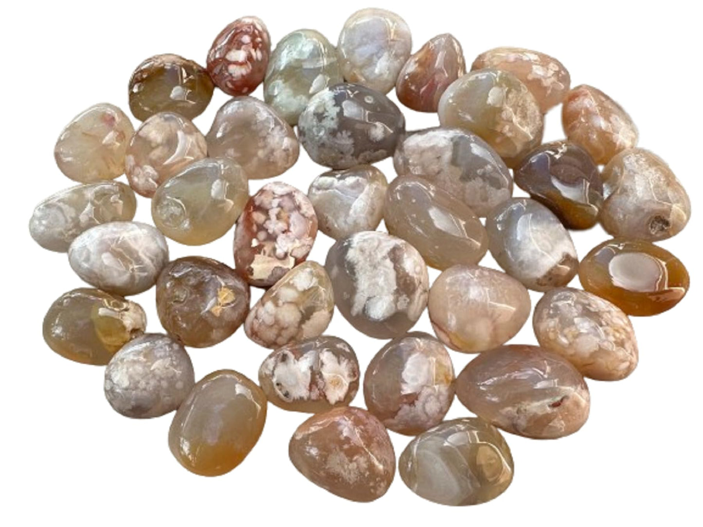 GAF TREASURES 5 Pcs Flower Agate Tumbled Stones, Polished Natural Flower Agate Gemstone, Flower Agate Healing Crystals (Flower Agate)
