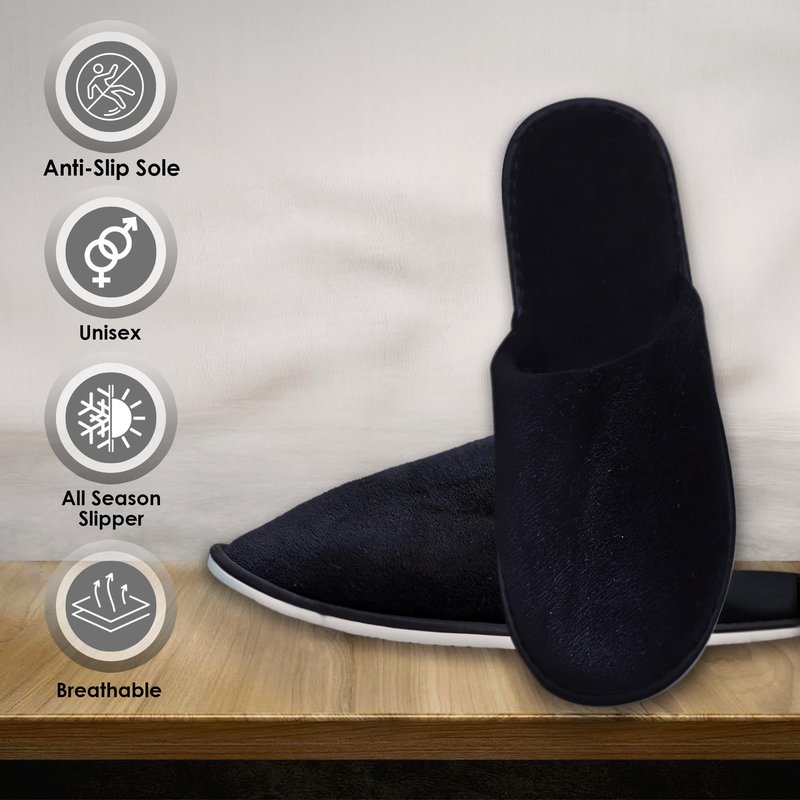 Modlux Spa Slippers - 12 Pairs of Cotton Velvet Closed Toe Hotel Slippers – Thick, Soft, Non-Slip, Disposable Slippers for Guests– 6 Medium and 6 Large - Home, Hotel, or Commercial Use