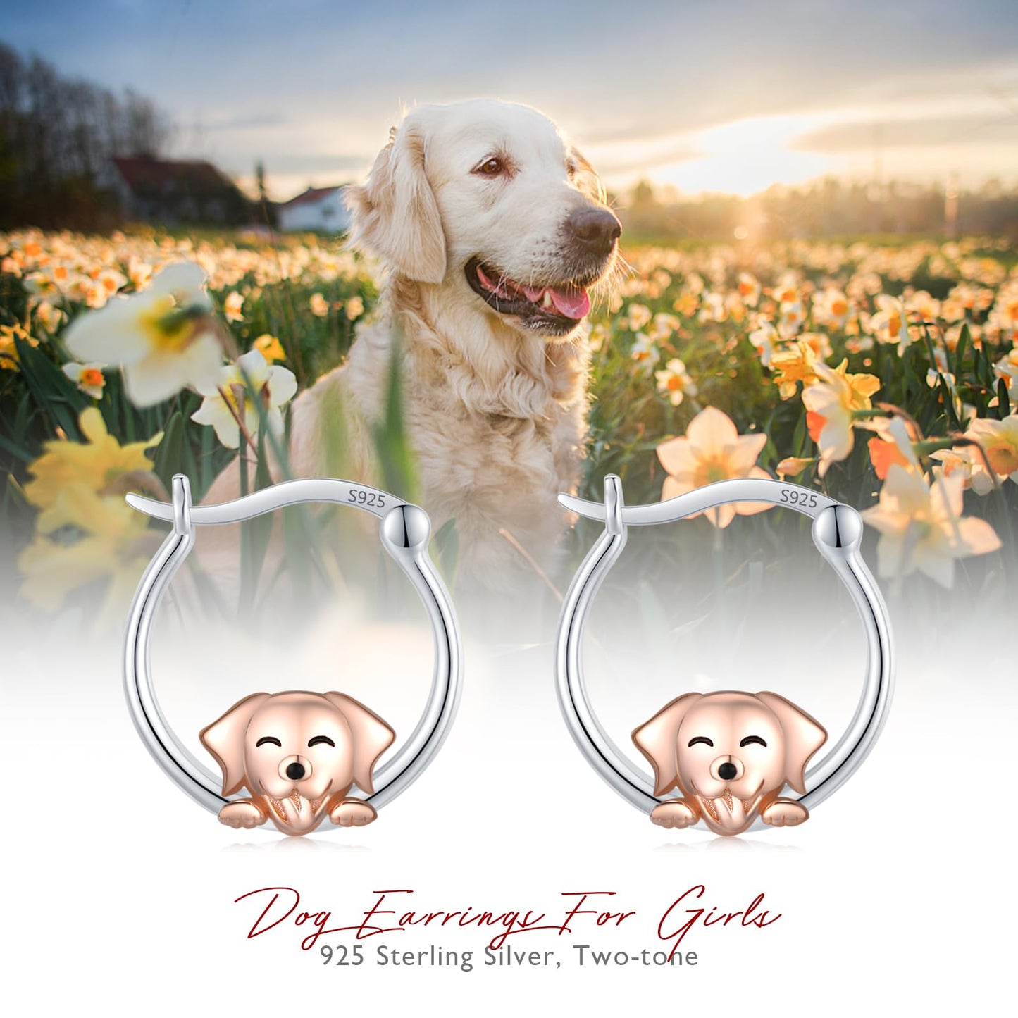 JUSTKIDSTOY Dog Earrings for Women 925 Sterling Silver Cute Puppy Hoop Earrings Pet Jewelry Birthday Gifts for Dog Lovers