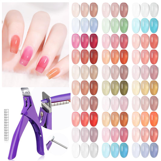 SAVILAND Jelly Gel Nail Polish Set, 30 Colors Translucent Nude Pink Transparent Nail Polish Set with 180 Sheer/Matte/Glossy Effects Acrylic Nail Clippers with Magnets: Purple Nail Clipper