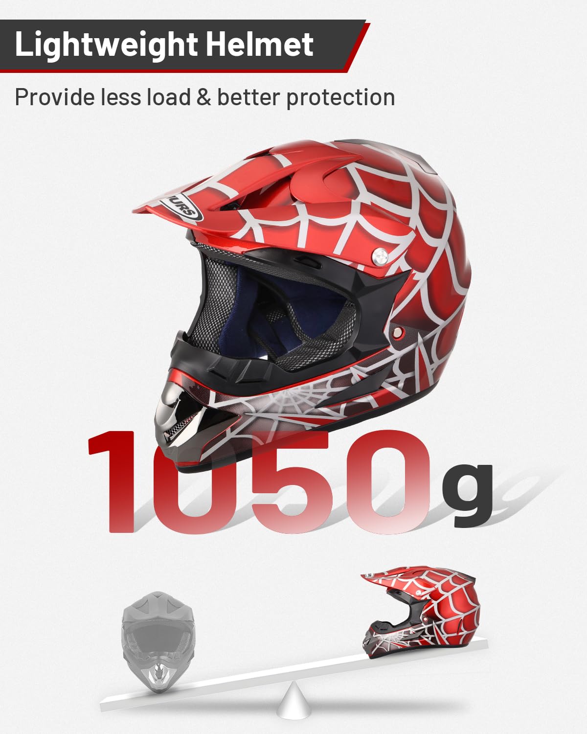 OUMURS DOT Youth Dirt Bike Helmet,Kids ATV Helmets with Gloves Goggles for Youth Boys Girls 5-14 Ages,Four Wheeler Helmet Kids Motocross BMX MX UTV Snowmobile Go Kart Full Riding Racing Skateboard