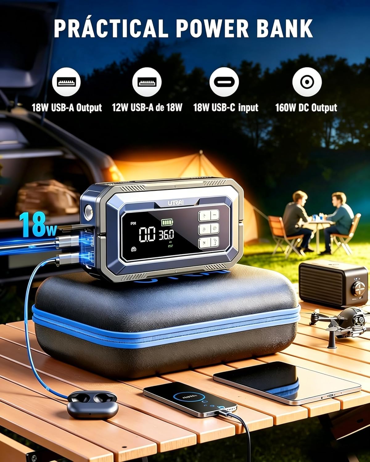 UTRAI Jump Starter with Air Compressor 150PSI, 8000A Peak 12V Jump Box for Car Battery (All Gas/12.0L Diesel), 160W DC Output Car Jumper Starter Portable, Jump Pack with OBD II Scanner, LED Light
