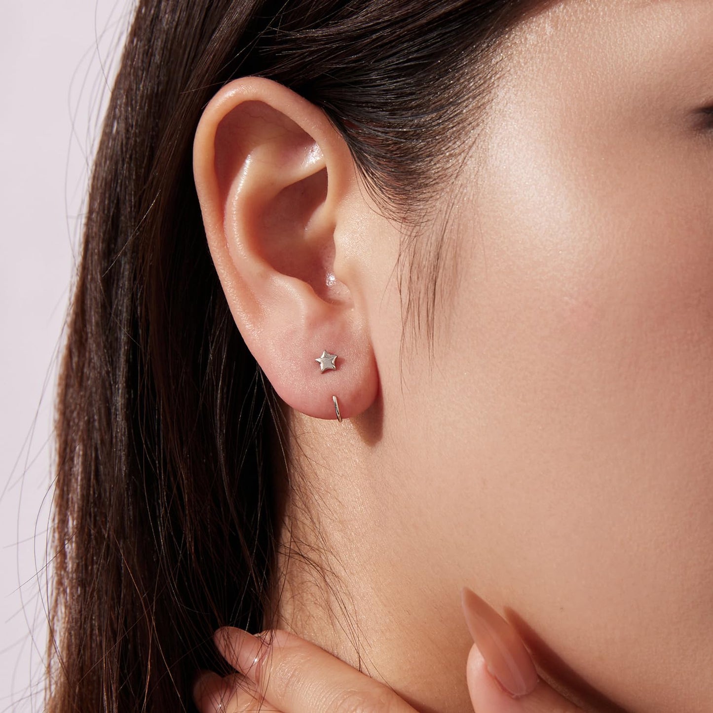 BISAER 925 Sterling Silver Heart Star Small Hoop Earrings, Hypoallergenic Backless Earrings Cartilage Earrings for Women, Dainty Sleeper Earrings with No Back Half Hoop Earrings Jewelry Gift for Her