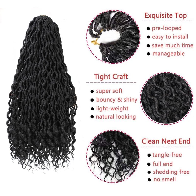 8 Packs New Goddess Locs Crochet Hair 22 Inch River Locs Crochet Braids Bohemian Faux Locs Crochet with Curly Ends Pre-looped Boho Style Synthetic Braids for Black Women(1B#)