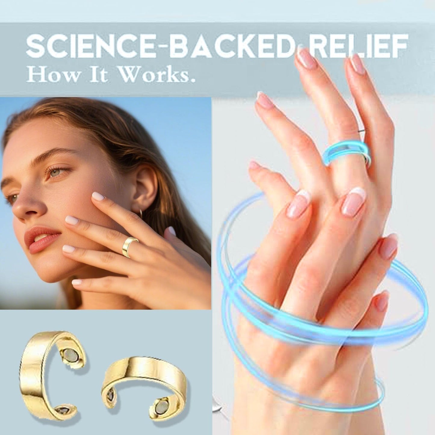 ZCVFA Stainless Steel Auvulis Migraine Rings Magtherapy Lymphatic Drainage Rings Lymph Nodes Acupuncture Therapy Anti Snoring Ring Migraine Relief Health Jewelry for Men and Women（Gold）
