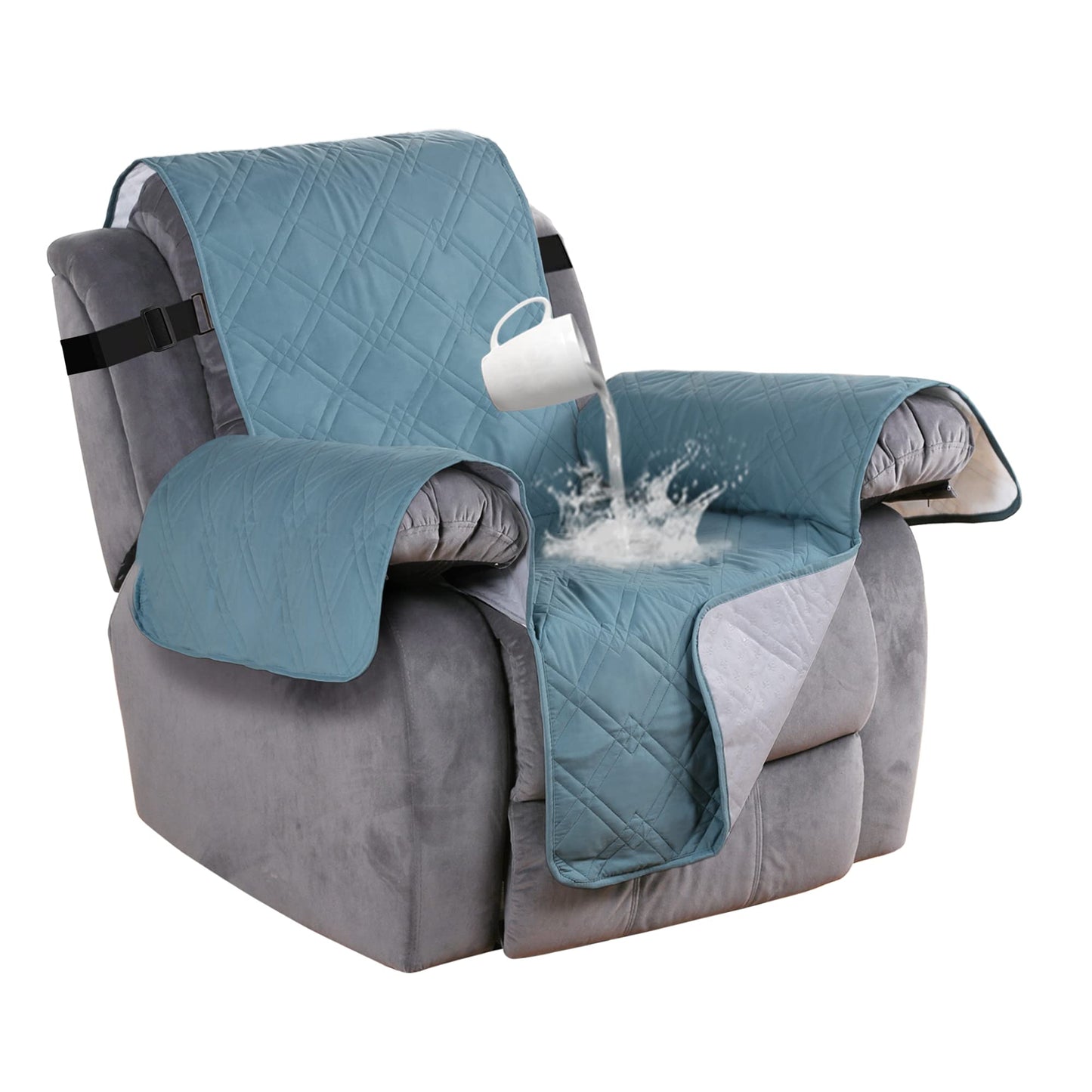 Turquoize Waterproof Recliner Chair Covers for Leather Recliner Cover Sitting Area Up to 22" Pets Friendly Quilted Sofa Cover Premium Cotton Like Pet Furniture Covers Stay in Place, Recliner, Blue