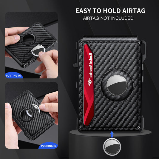 Airtag Wallet for Men, Mens Smart Wallet for Air Tag RFID Blocking, Minimalist Bifold Pop Up Aluminum Credit Card Case Holder 12+ Cards with ID Window, Gift for Men, No Airtag Included, Carbon Fiber