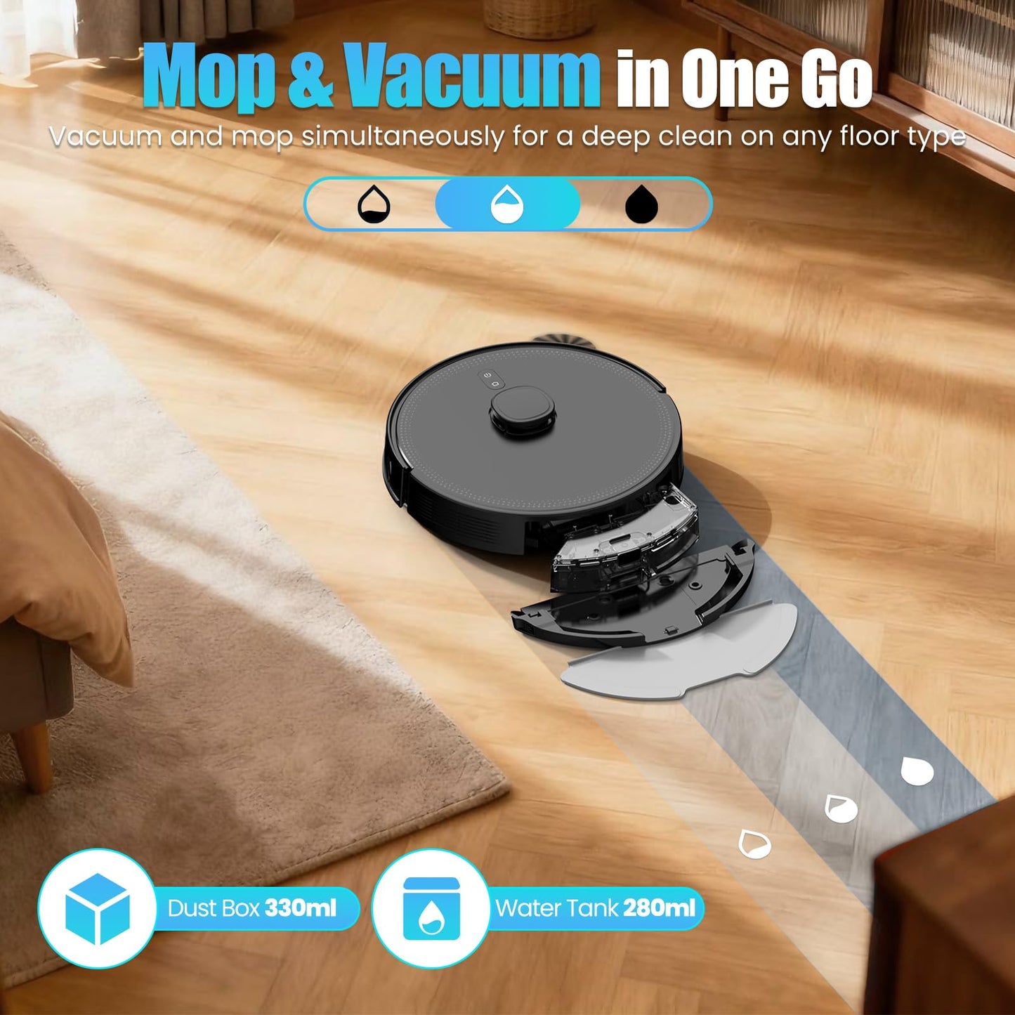 BOTLUXE E10+ Robot Vacuums and Mop, 75-Day Self-Emptying, 8000PA Suction, LiDAR Navigation, Home Mapping, APP ＆ Voice Control, 150Mins Runtime for Pet Hair, Hard Floors, Carpets