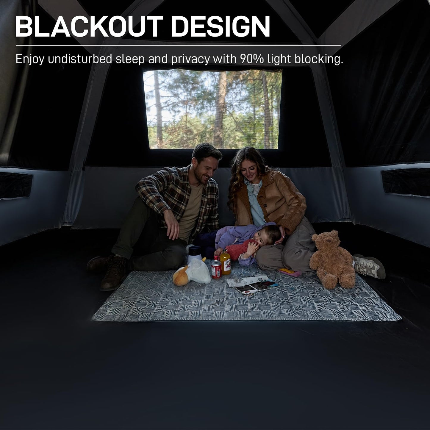 EVER ADVANCED Blackout Design 6 Person Camping Tent, Instant Cabin Tent for Family with Vestibule and Large Mesh Windows, 60s Easy Setup, Double Layer, Water-Resistant Blue