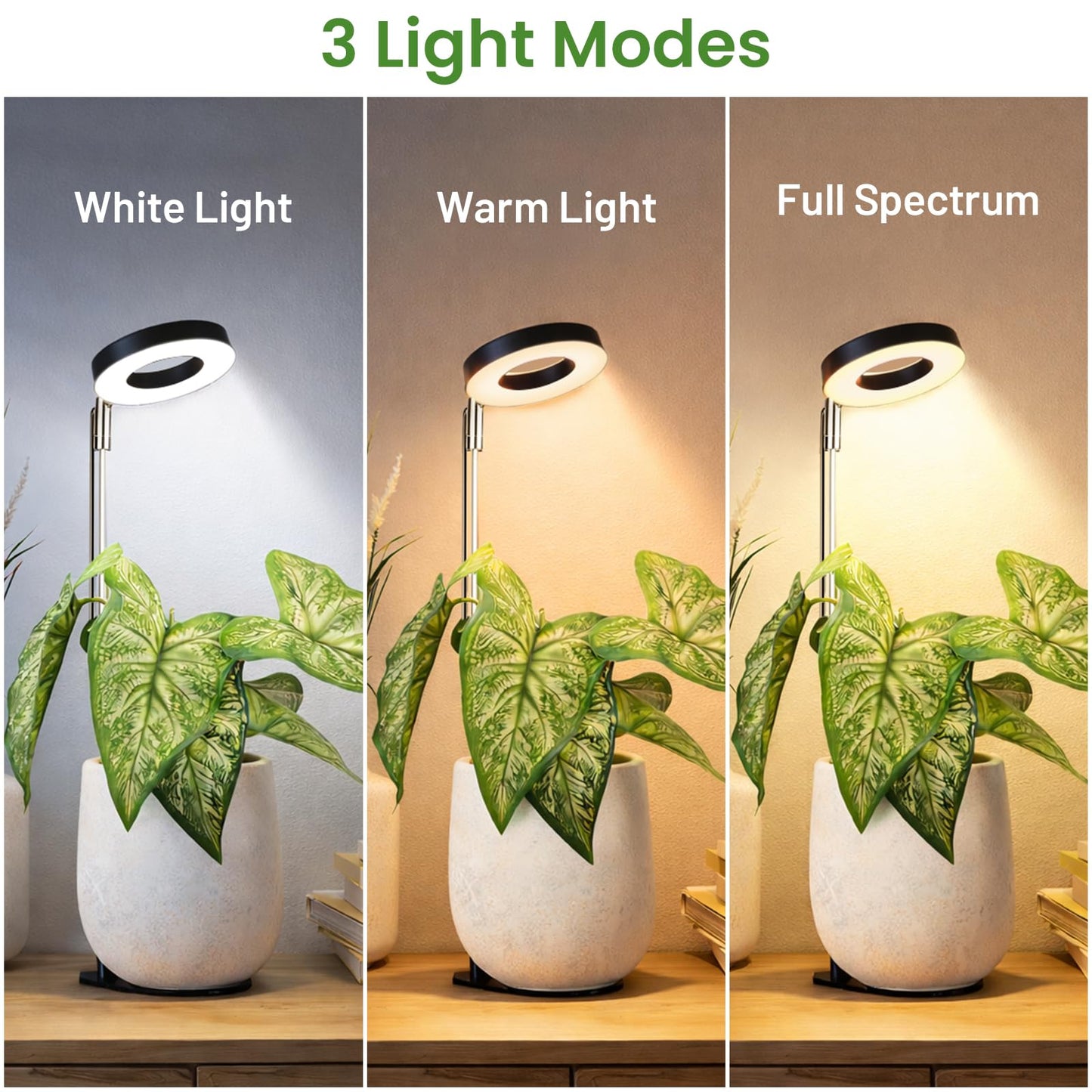 LBW Grow Light for Indoor Plants,Full Spectrum Plant Light with Base,Height Adjustable Plant Grow Lamp with Auto Timer 6/8/12/16H, 3 Colors,5 Dimmable Brightness, for Small Plants,Black, 3 Packs