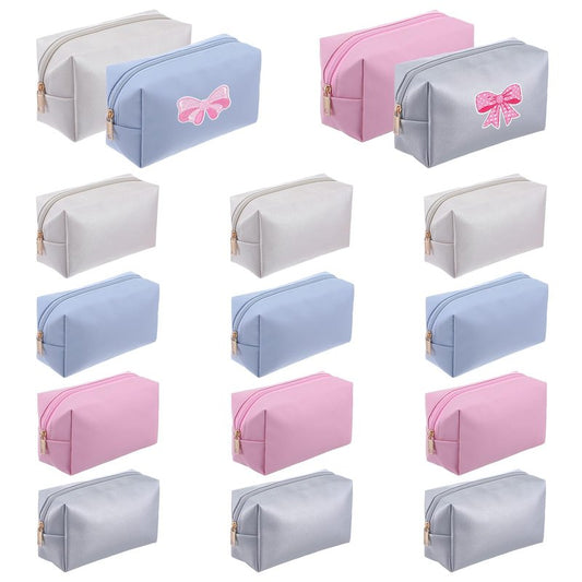 AojSup 12 Pcs Nylon Makeup Bag Small Cosmetic Pouch Set, Waterproof Nylon Cosmetic Bag for Women, Travel Toiletry Organizer with Zipper (Pink, White, Silver, Blue)