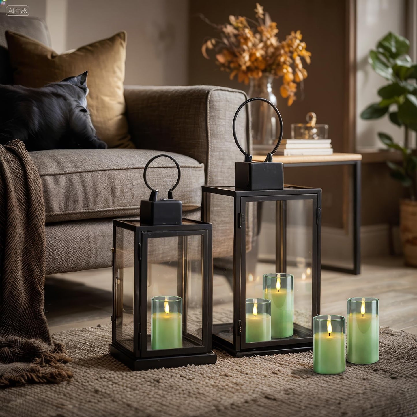 Homemory Green Glass Flameless Candles, Battery Operated LED Pillar Candles with Remote Control and Timer, Radiance Candles, Real Wax, Set of 3,D3 xH4 5" 6"