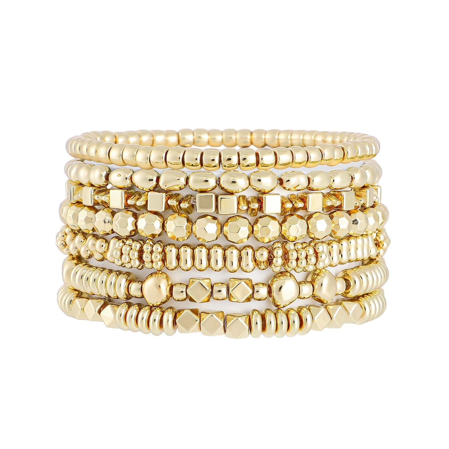 Sajidos Gold Plated Beaded Bracelets for Women Trendy, 14K Gold Plated Stack Cross Pearl Gold Plated Bead Stretch Bracelets Set Elastic Hypoallergenic Bracelets Jewelry Gifts