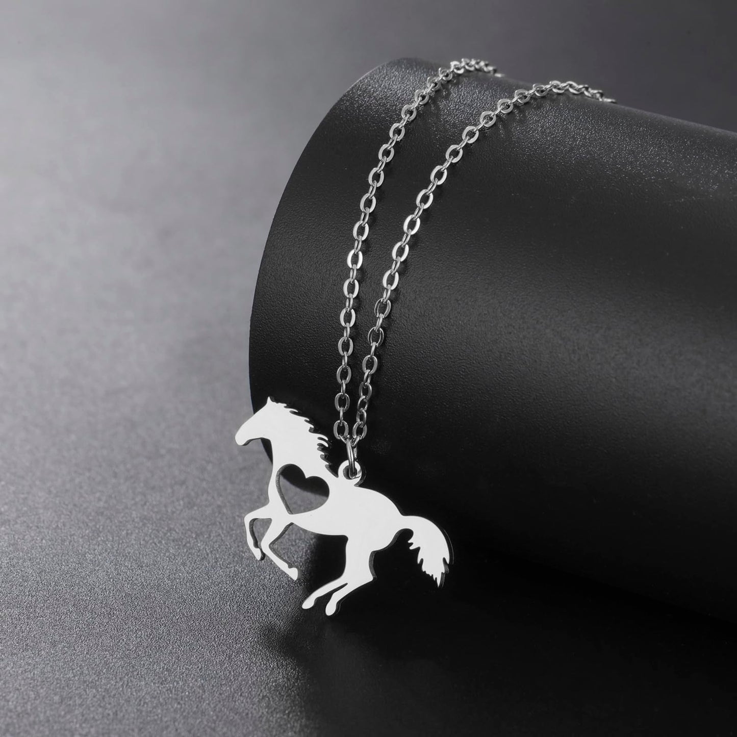 VASSAGO Horse Necklace for Women Men Stainless Steel Horse Pendant Necklace Animal Jewelry Horse Lover Gifts (silver heart horse)