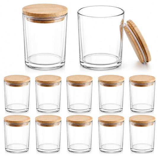 12PCS 7oz Thick Candle Jars for Making Candles, Empty Glass Candle Jars with Bamboo Lids, in Bulk, Clear