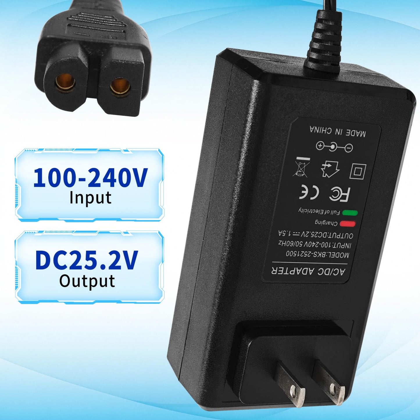 for Wybot Cordless Pool Vacuum Plug 25.2V Quick Charger Compatible with Wybot C1 C2 C2B OS7010C Li-Ion Battery Robotic Pool Cleaner Adapter Power Supply