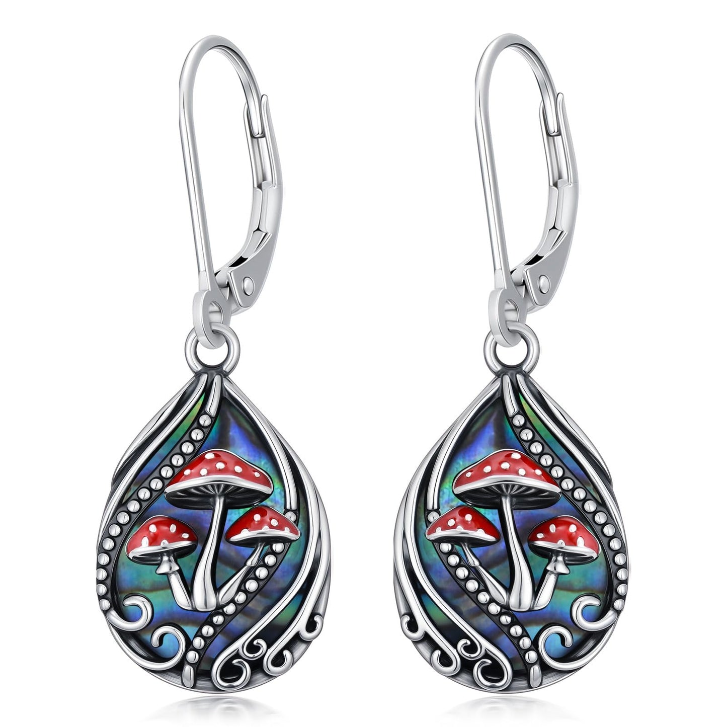 YYmqmq Mushroom Earrings for Women 925 Sterling Sliver Abalone Filigree Dangle Earrings Leverback Jewelry Mushroom Gifts for Women Girlfriend