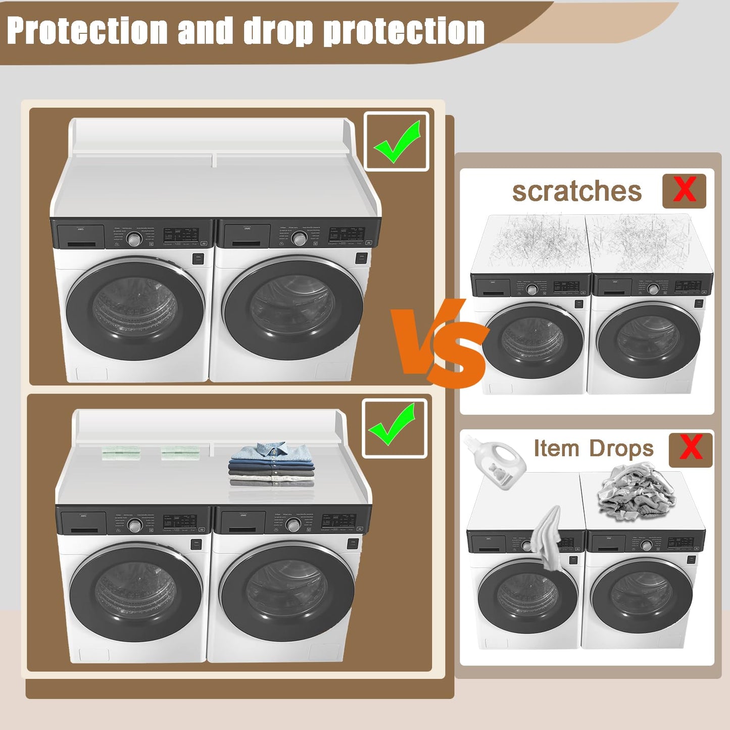 CXNGD 2-Tier Washer and Dryer Countertop, Wooden Washer Dryer Countertop, 27.5" Depth X 54" Laundry Countertop Over Washer and Dryer for Folding Clothes Over Washer and Dryer (White)