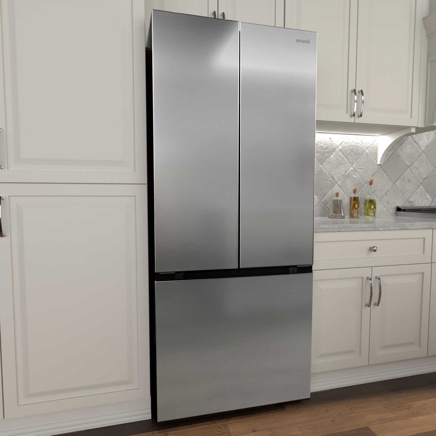 Avanti Refrigerator Freestanding French Door Design Fridge with 6.3 Cu.Ft. Freezer Capacity, Adjustable Electronic Control and Frost Free Defrost, 18.0 Cu.Ft., Stainless Steel