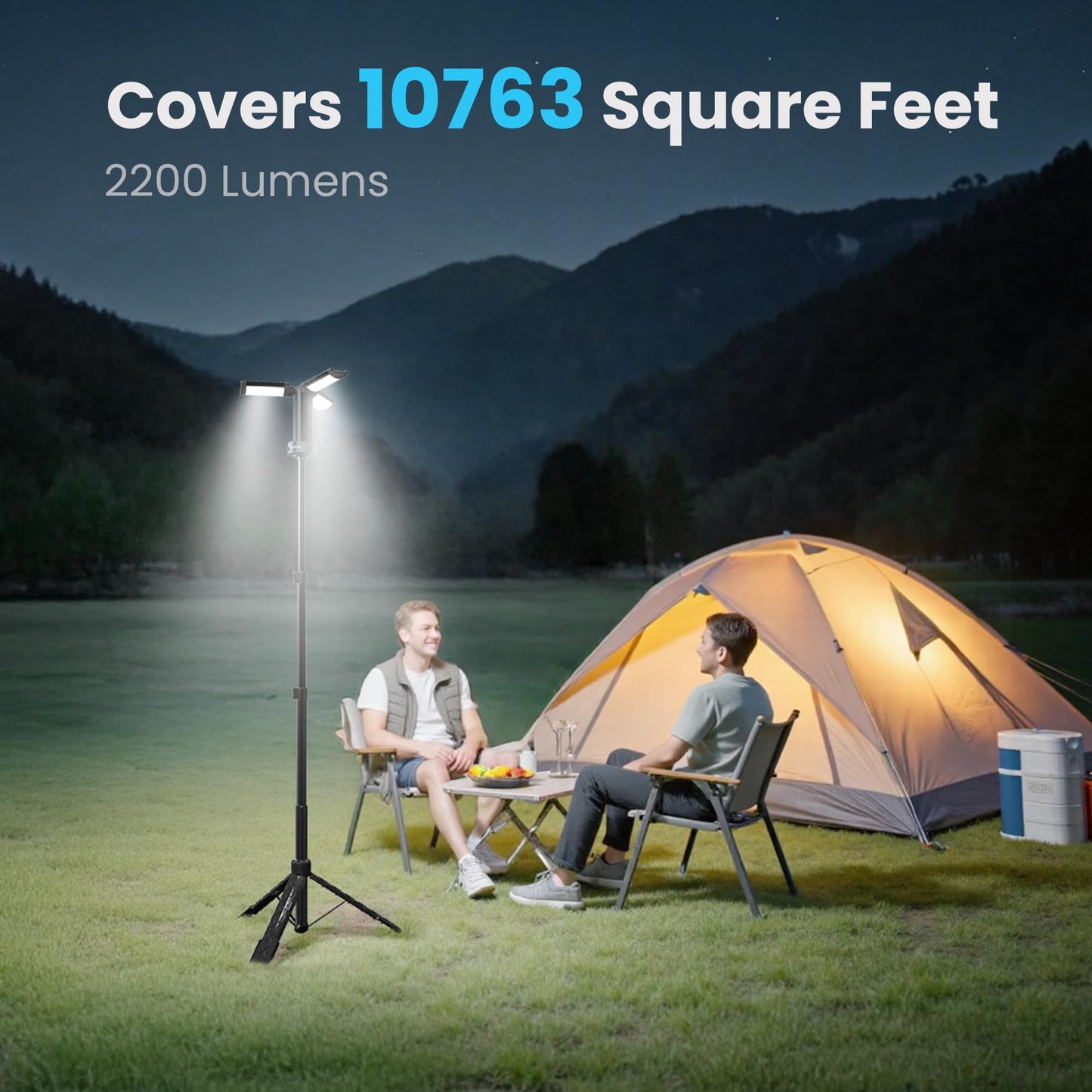 CAVN Rechargeable Camping Lights with Remote & Detachable Tripod Max Height 6.0 ft, Portable Work Light with 3 LED Lamp Heads, Camping Essentials Gear Emergency Flashlight with Hook, Black