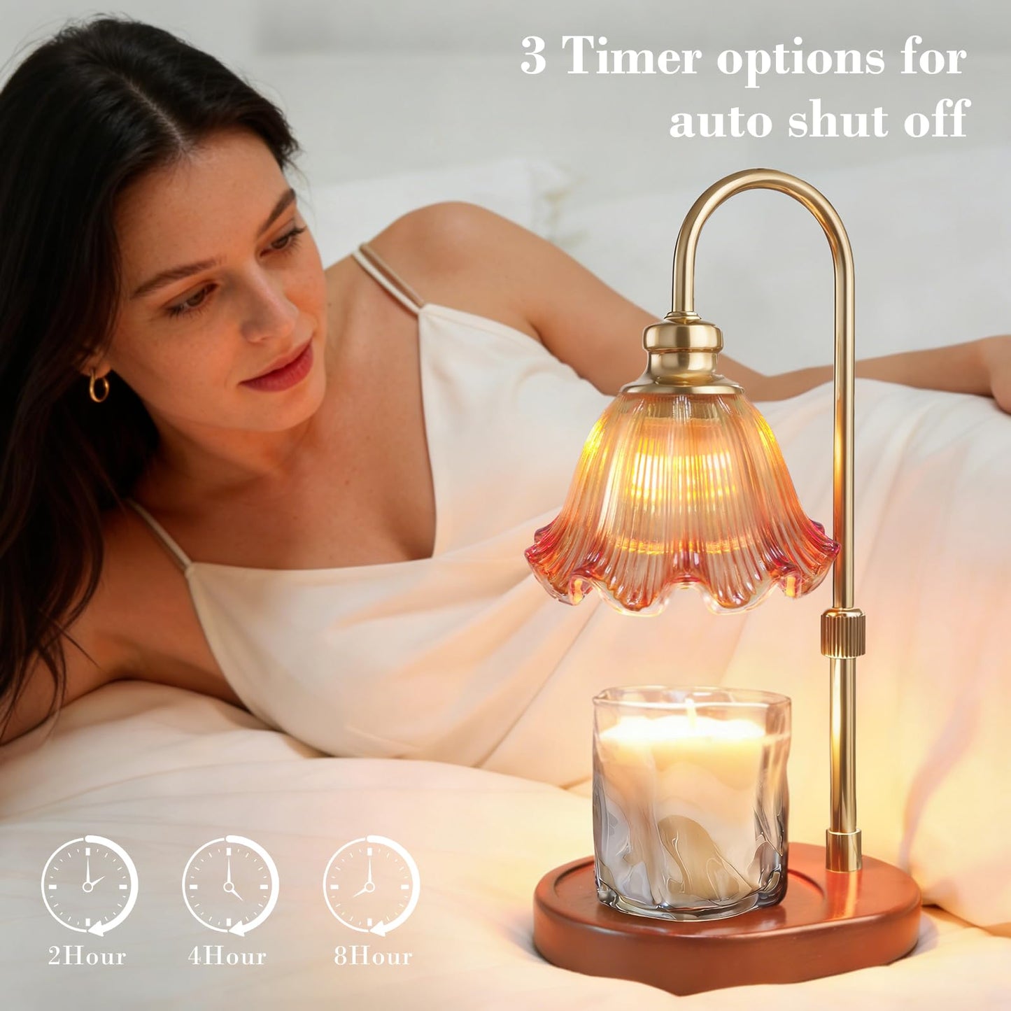 Banbanda Candle Warmer Lamp with Timer: Mothers Day Gifts,Birthday Gifts for Women, House Warming Gifts New Home Decor – Height Adjustable Candle Lamp - Walnut Solid Wood Base, with 2 Bulbs